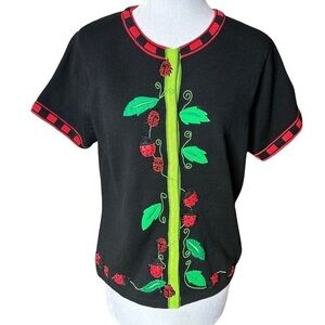 Victoria Harbour Vintage Beaded Lady Bug Sweater. Size Medium